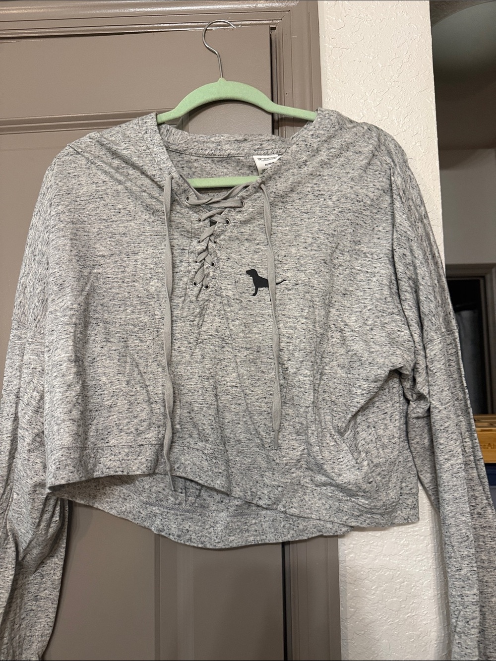 PINK Victoria's Secret Gray Lace-Up Cropped Hoodie